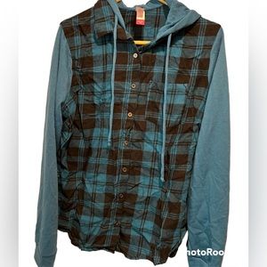 No Boundaries Flannel with Hoodie Black & Pink